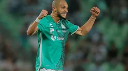 TORREON, MEXICO - MARCH 12: Matheus Doria of Santos celebrates after scoring the team´s third goal during the 11th round match between Santos Laguna and Tijuana as part of the Torneo Clausura 2023 Liga MX at Corona Stadium on March 12, 2023 in Torreon, Mexico. (Photo by Manuel Guadarrama/Getty Images)