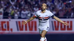 Lucas Moura jogador do Sao Paulo comemora seu gol durante partida contra o Botafogo no estadio Morumbi pelo campeonato Brasileiro A 2024