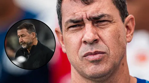 Augusto Melo e Fábio Carille, por Corinthians e Santos. Fotos: IMAGO - Roberto Casimiro/SPP e Anderson Lira/Fotoarena