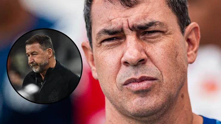 Augusto Melo e Fábio Carille, por Corinthians e Santos. Fotos: IMAGO - Roberto Casimiro/SPP e Anderson Lira/Fotoarena