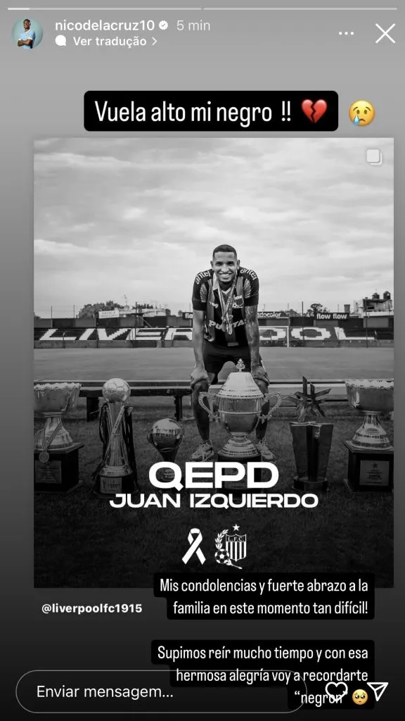 Print do Story na conta pessoal do Instagram de De la Cruz