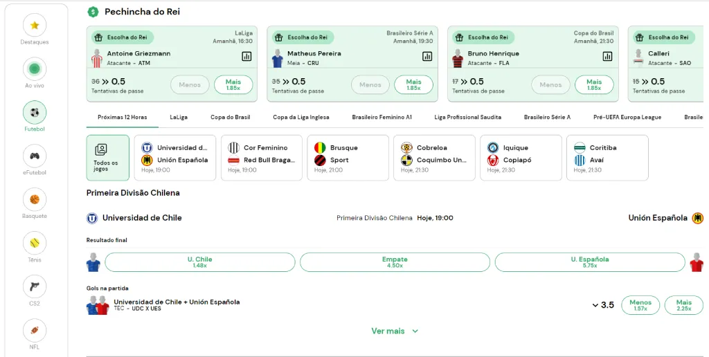 Captura de tela na página de futebol do Rei do Pitaco