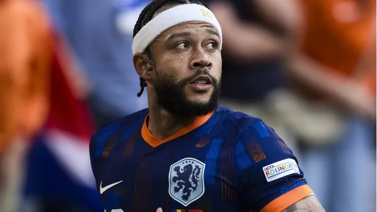 Memphis Depay durante partida entre Romênia e Países Baixos, em Munique, na Alemanha, pela Eurocopa, no dia 02/07/2024.