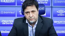 Alberto Guerra, presidente do Grêmio, durante coletiva de imprensa realizada no CT Luiz Carvalho, no dia 29/06/2023.