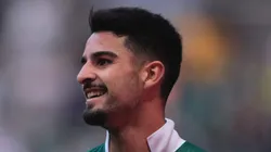 SP - SAO PAULO - 18/08/2024 - BRASILEIRO A 2024, PALMEIRAS X SAO PAULO - Flaco Lopez jogador do Palmeiras comemora seu gol durante partida contra o Sao Paulo no estadio Arena Allianz Parque pelo campeonato Brasileiro A 2024.