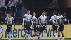Garro jogador do Corinthians comemora seu gol durante partida contra o Bragantino no estadio Arena Corinthians pelo campeonato Copa Sul-Americana 2024