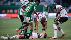 Patryck, do São Paulo, foi atingido por Estêvão, do Palmeiras.