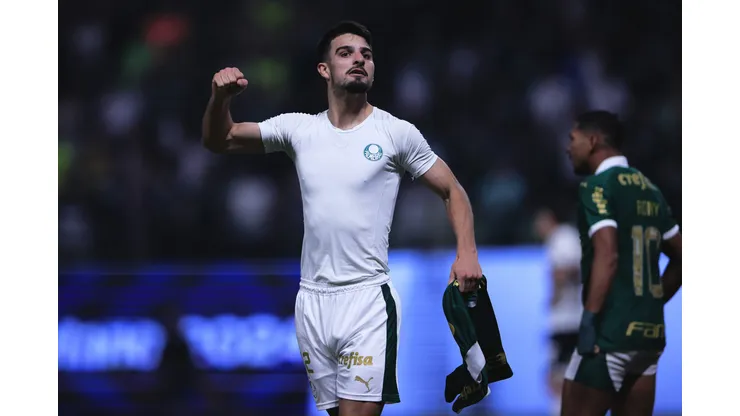 Flaco Lopez jogador do Palmeiras comemora seu gol durante partida contra o São Paulo. Foto: Ettore Chiereguini/AGIF