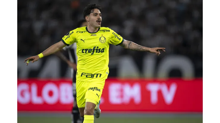 Mauricio jogador do Palmeiras comemora seu gol durante partida contra o Botafogo. Foto: Jorge Rodrigues/AGIF