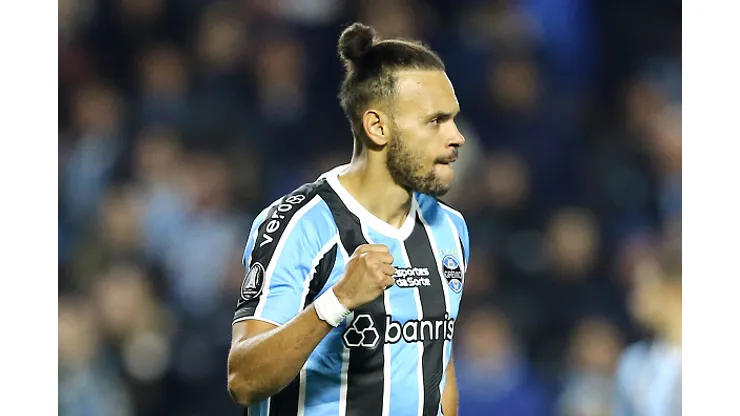 Martin Braithwaite do Gremio celebra segundo gol do elenco sobre o Fluminense - Copa Libertadores