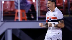Luciano jogador do Sao Paulo comemora seu gol durante partida contra o Goias no Morumbi pelo campeonato Copa Do Brasil 2024