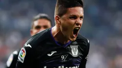 Guido Carrillo comemorando gol quando atuava pelo Leganés, em partida contra o Real Madrid, no dia 01/09/2018.