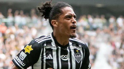 Mauricio Lemos comemorando gol em partida entre Atlético-MG e Democrata, na Arena MRV, pelo Campeonato Mineiro, no dia 28/01/2024.