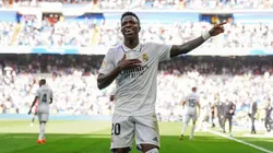 MADRID, SPAIN - SEPTEMBER 11: Vinicius Junior of Real Madrid CF celebrates after scoring their side's second goal during the LaLiga Santander match between Real Madrid CF and RCD Mallorca at Estadio Santiago Bernabeu on September 11, 2022 in Madrid, Spain. (Photo by Angel Martinez/Getty Images)