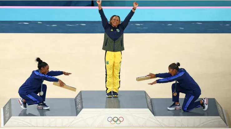 Rebeca, Simone Biles e Jordan - Foto: Elsa/Getty Images