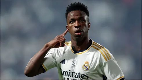 Foto: Yasser Bakhsh/Getty Images - Vini Jr. comemorando gol no Real Madrid.