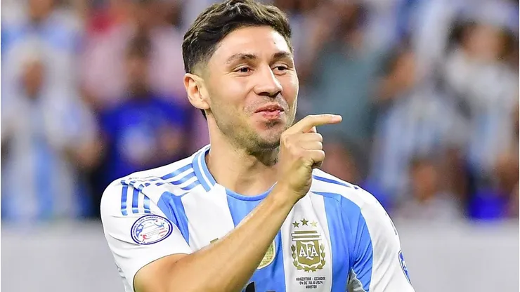 Gonzalo Montiel durante partida entre Argentina e Equador, pelas quartas de final da Copa América, no NRG Stadium, nos EUA, no dia 04/07/2024. Foto: Isaac Ortiz/IMAGO/ Agencia-MexSport