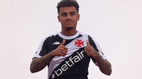 RIO DE JANEIRO, BRAZIL - JULY 13: Philippe Coutinho, Vasco da Gama newly signed player, gestures during his presentation at Sao Januario Stadium on July 13, 2024 in Rio de Janeiro, Brazil. (Photo by Wagner Meier/Getty Images)