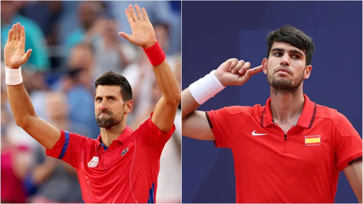 Djokovic e Alcaraz vão disputar o ouro olímpico. Fotos: Getty Images