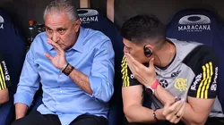 ex-Técnico do Flamengo Tite conversa com assistente técnico Matheus Bacci antes da partida contra o Palmeiras como parte do Brasileirao 2024, no Maracanã Stadium