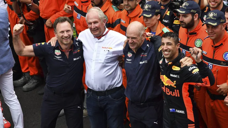 Horner, Marko, Newey e Ricciardo no GP de Mônaco em 2018