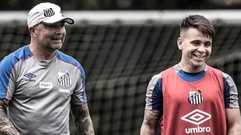 Soteldo e Sampaoli juntos no Santos no ano de 2019 - Foto: Ivan Storti/Santos FC