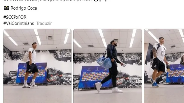 Elenco do Corinthians chegando na Neo Química Arena. Foto: Reprodução Threads