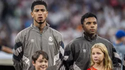 Bellingham e Rodrygo durante o hino da Champions League