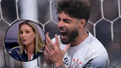 Yuri Alberto durante partida contra o Juventude e Nadine Basttos em comentário. Fotos: Ettore Chiereguini/AGIF e Reprodução/Fox Sports