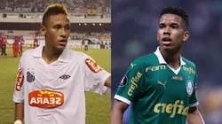 Neymar atuando em 2009 pelo Santos, e Estêvão, do Palmeiras.
