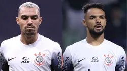 Matheuzinho e Raniele, jogadores do Corinthians durante partida contra o Botafogo no estádio Arena Corinthians pelo campeonato Brasileiro A 2024