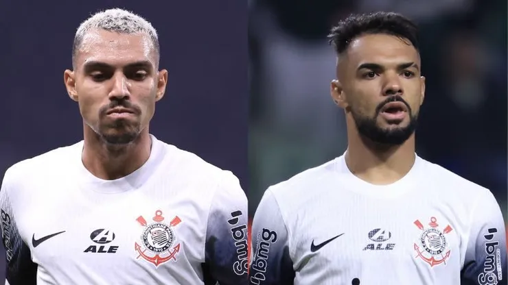 Matheuzinho e Raniele, jogadores do Corinthians durante partida contra o Botafogo no estádio Arena Corinthians pelo campeonato Brasileiro A 2024