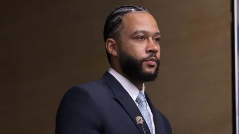 SP - SAO PAULO - 12/09/2024 - CORINTHIANS, APRESENTACAO MEMPHIS DEPAY - Memphis Depay durante sua apresentacao oficial como jogador do Corinthians em coletiva de imprensa realizada no Arena Corinthians. Foto: Ettore Chiereguini/AGIF
