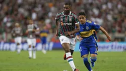 RIO DE JANEIRO, BRAZIL - NOVEMBER 4: Marlon of Fluminense competes for the ball with Luca Langoni of Boca Juniors during the final match of Copa CONMEBOL Libertadores 2023 between Fluminense and Boca Juniors at Maracana Stadium on November 4, 2023 in Rio de Janeiro, Brazil. (Photo by Ricardo Moreira/Getty Images)