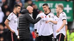 Cristiano Ronaldo recebendo instrução de Ten Hag no United, em 2022