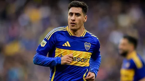 Miguel Merentiel, do Boca Juniors comemora após marcar o terceiro gol durante partida contra o San Lorenzo no Estadio Alberto J. Armando, em Buenos Aires, Argentina - 2024