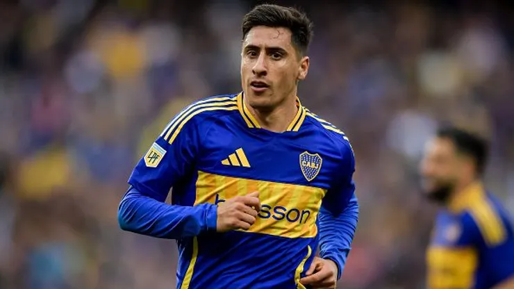 Miguel Merentiel, do Boca Juniors comemora após marcar o terceiro gol durante partida contra o San Lorenzo no Estadio Alberto J. Armando, em Buenos Aires, Argentina - 2024