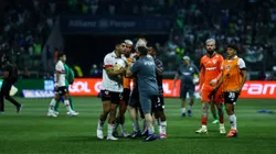 Tumulto entre jogadores do Palmeiras e jogadores do Sao Paulo durante partida no estadio Arena Allianz Parque pelo campeonato Brasileiro A 2024