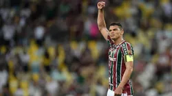 Thiago Silva, jogador do Fluminense comemora vitoria ao final da partida contra o Bahia no estadio Maracana pelo campeonato Brasileiro A 2024
