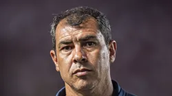 Fábio Carille durante jogo contra a Portuguesa. Técnico 'balança' no Peixe.