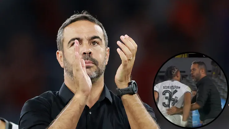 Artur Jorge precisou separar briga entre Adryelson e Marçal no fim de Peñarol x Botafogo - Fotos: Reprodução/Globo e Getty Images