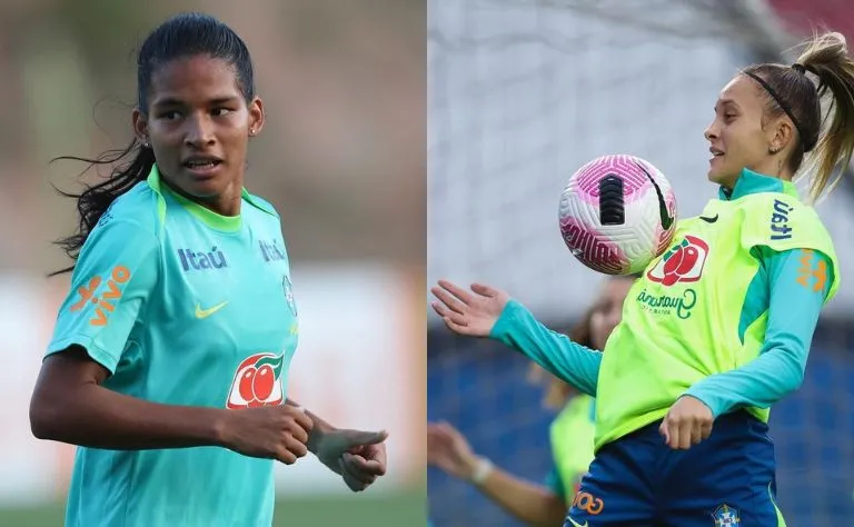 Marília e Vitória Calhau, jogadoras do Cruzeiro durante treino da Seleção Brasileira Feminina para os amistosos com a Colômbia. Foto: Lívia Villas Boas/CBF