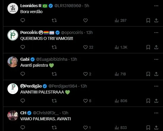 Expectativa da torcida do Palmeiras no X.