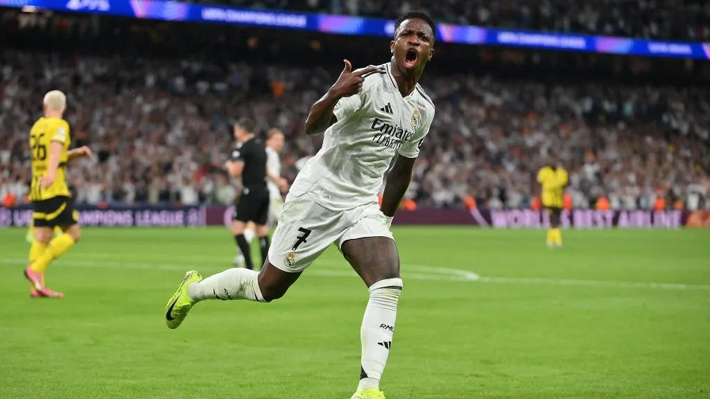 Vini em Real Madrid x Borussia Dortmund. Foto: Denis Doyle/Getty Images