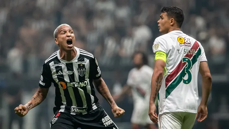 Deyverson  jogador do Atlético-MG comemora seu gol durante partida contra o Fluminense na Arena MRV pela Copa Libertadores 2024. Foto: Fernando Moreno/AGIF