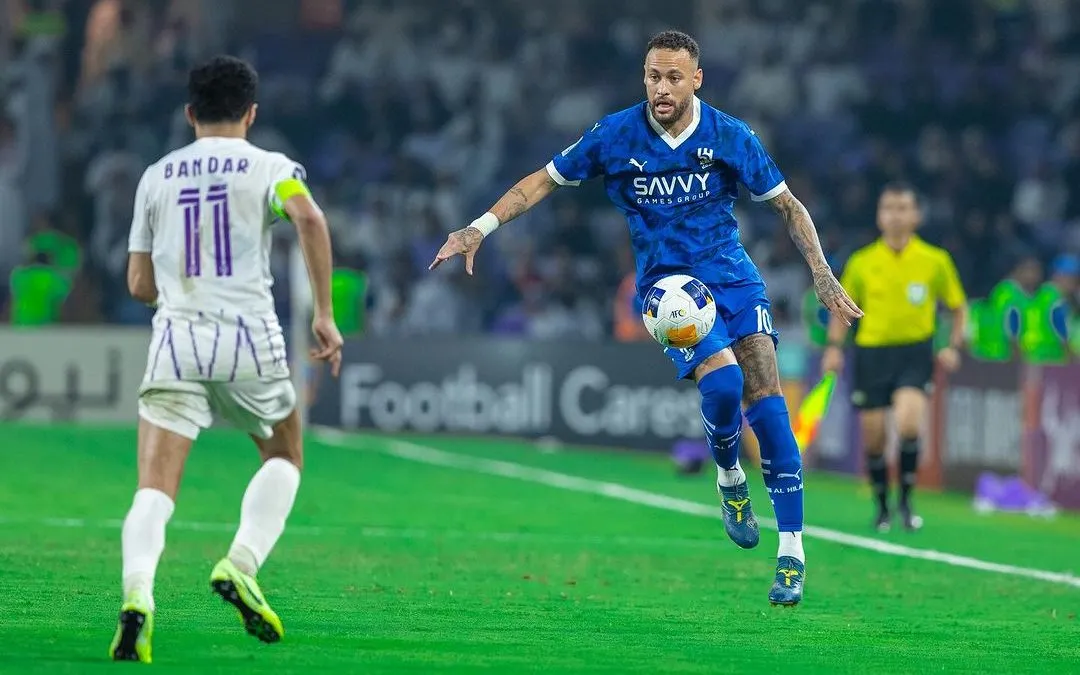Neymar durante seu retorno ao gramados do Al-Hilal durante partida que o Al Ain   por 5 a 4, em jogo pela terceira rodada da Liga dos Campeões da AFC – Reprodução/Instagram/@alhilal