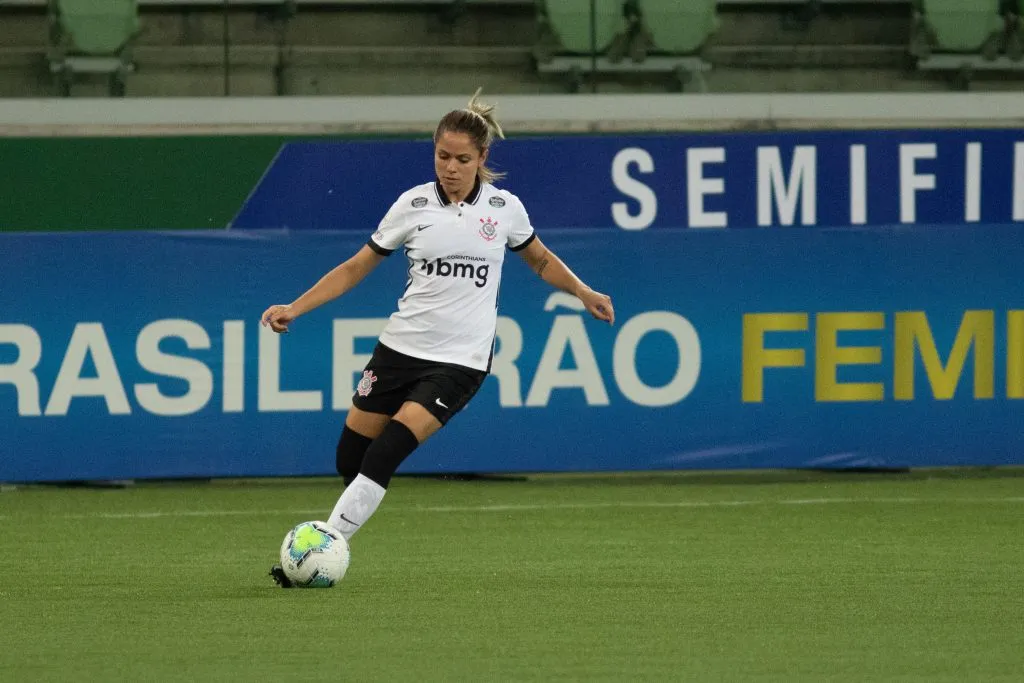 Erika, autora do segundo gol do Corinthians durante partida contra o Indepiendente Santa Fé na Libertadores Feminina no Paraguai. Foto: Rebeca Reis/AGIF