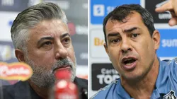 Gallo e Carille mal se comunicam nos bastidores do Santos e pioram clima na Série B - Fotos: Reinaldo Campos e Luiz Erbes/AGIF