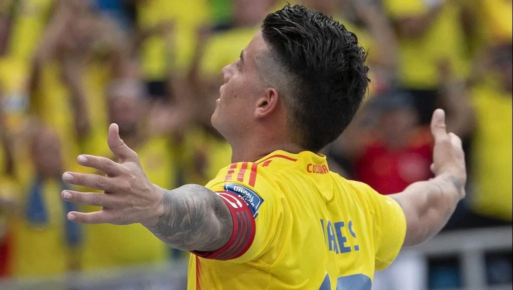 10th September 2024: Metropolitano Robert Melendez, Barranquilla, Colombia: FIFA World Cup, WM, Weltmeisterschaft, Fussball 2026 qualification, Colombia versus Argentina: James Rodr& xedguez of Colombia celebrates his goal PUBLICATIONxNOTxINxUK ActionPlus12691407 JosexPino