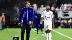 Carille e Hayner durante jogo do Peixe, no Campeonato Paulista